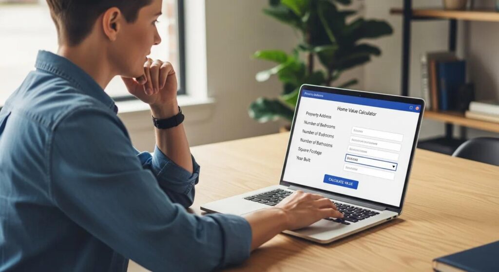 User entering property details into an online home value calculator