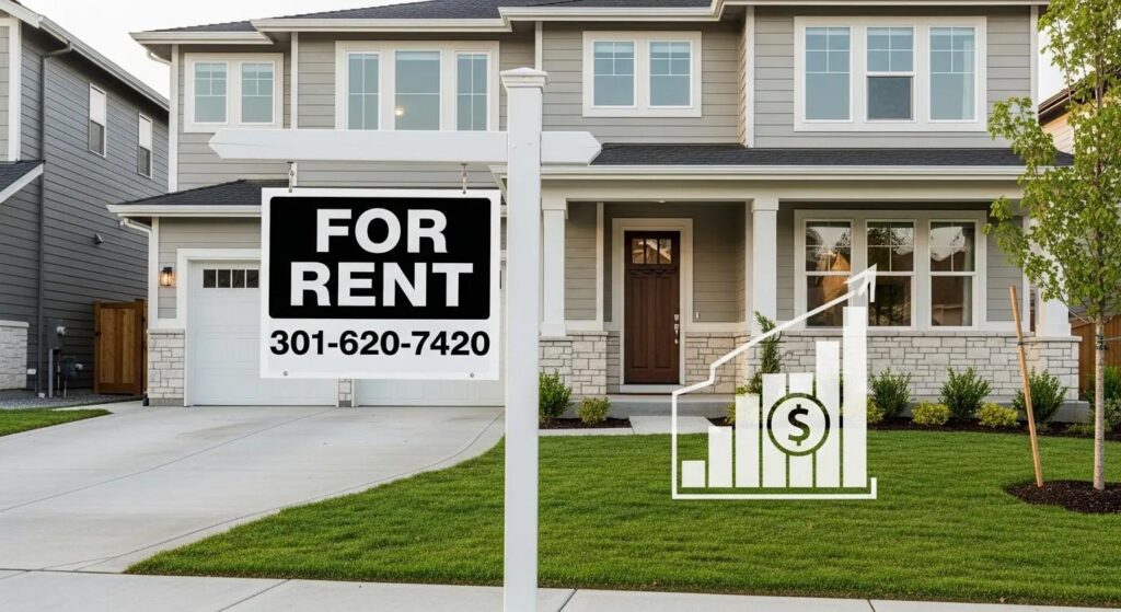 Rental property with a 'For Rent' sign, showcasing potential rental income