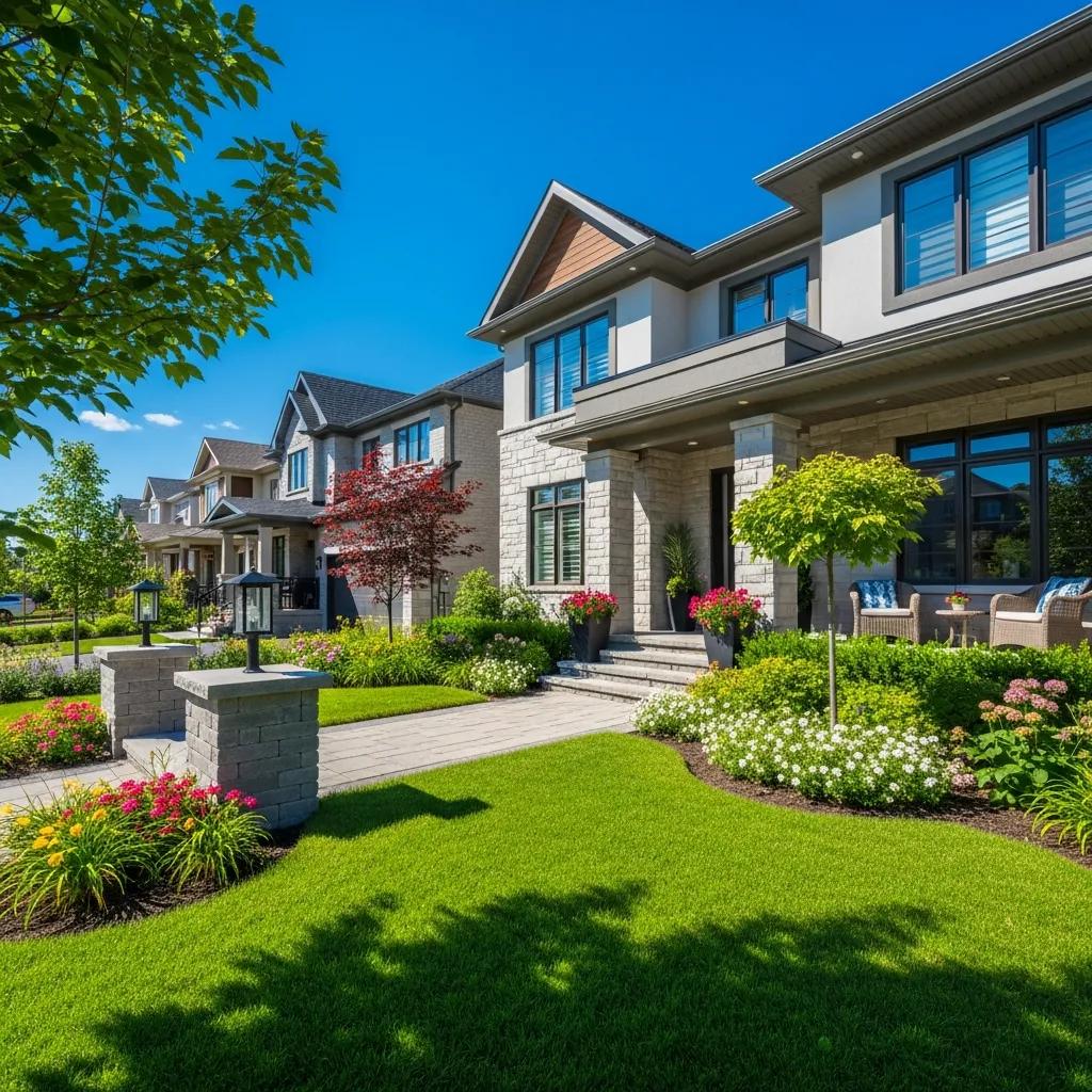 Modern home in Greater Toronto Area with inviting exterior and lush landscaping