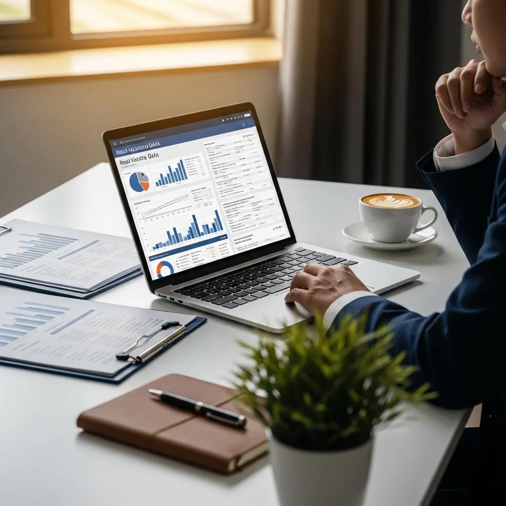 Person analyzing real estate data and home valuation reports at a desk