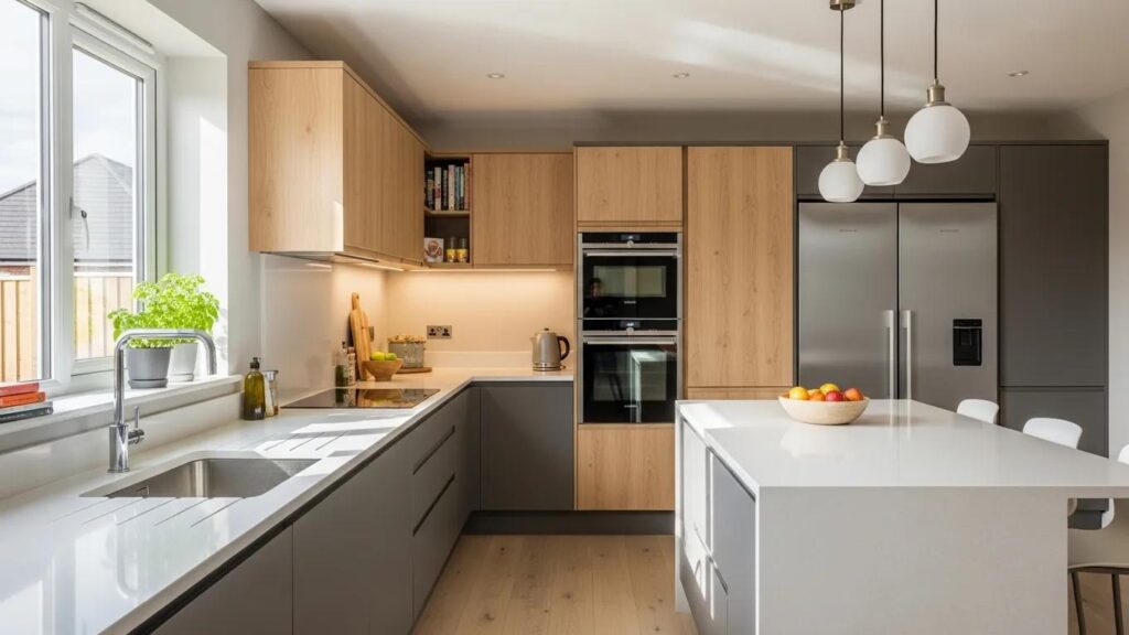 Modern kitchen with stylish appliances and cabinetry, representing home improvements for resale value